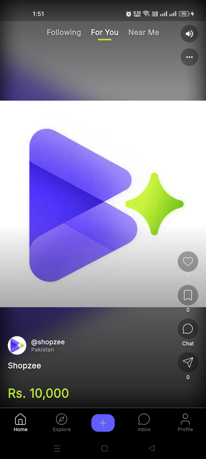 Shopzee app showing the For You feed